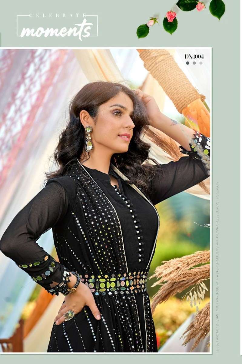 M&m-Arzoie-Georgette-Hand Work-Kurti-Pant-Jacket-1004-C